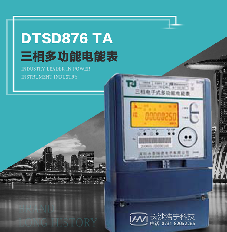 產(chǎn)品型號(hào)：DTSD876 TA型三相多功能電能表
精度等級(jí)：有功0.5S級(jí) 1級(jí)；無(wú)功2級(jí) 
額定電壓： 3×100V 3×57.7/100V 3×220/380V 
額定電流： 1(2)A～30(100)A 
頻 率： -40℃～+70℃ 
工作溫度：≤0.5S 
顯示方式： ≥1000mAh 
整機(jī)功耗： ≥10年 
重量： 約2.4kg 
外形尺寸： 293mm×175mm×80mm